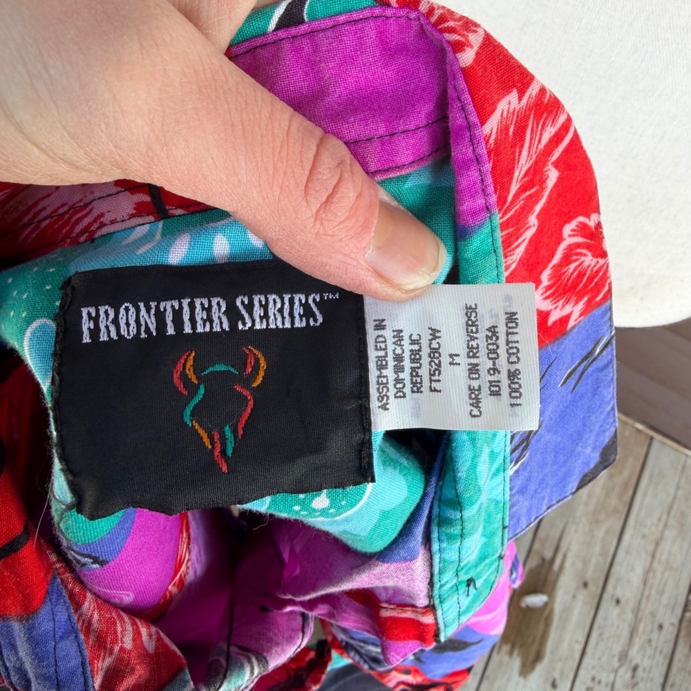 Vtg 90s Frontier Series Western Shirt Sz M Floral Print  Button Up Long Sleeve - Picture 7 of 7